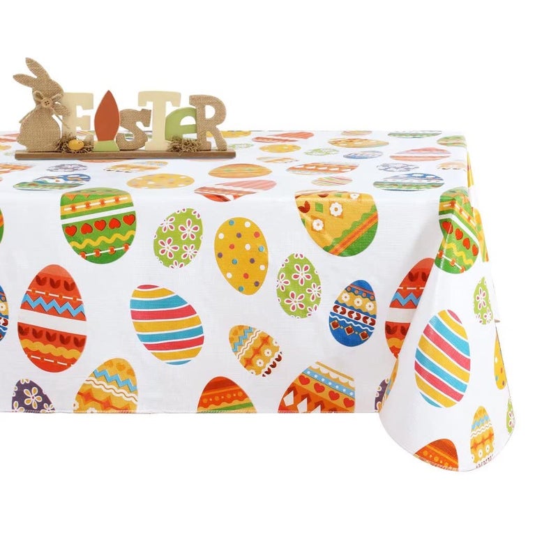 Fitable Easter Rectangle Table Cloth - 60x84 Inch Waterproof Colorful Egg Pattern Tablecloth Vinyl Wipe Clean Table Cover for Dining Table, Easter Dinner, Kitchen, Holiday Party - Image 1