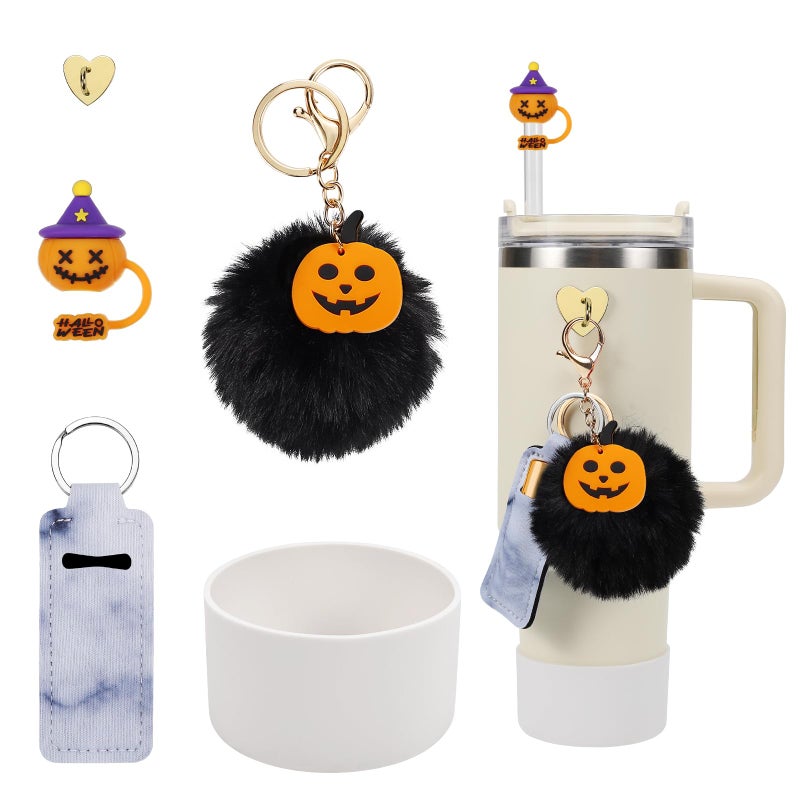 Stanley Cup Halloween Accessories Set  Silicone Straw Cover Boot Lipstick Holder Charms for 40oz  30oz Tumbler Pumpkin