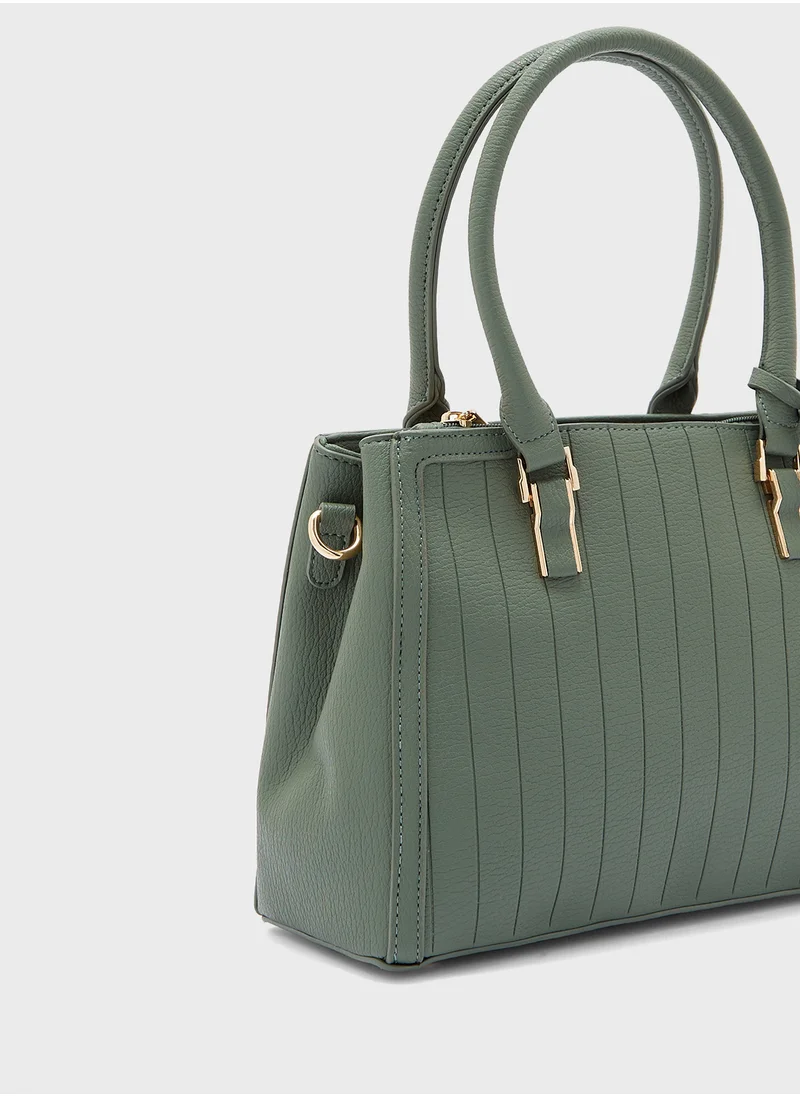 Khizana Textured Stripe Satchel Bag with Fob