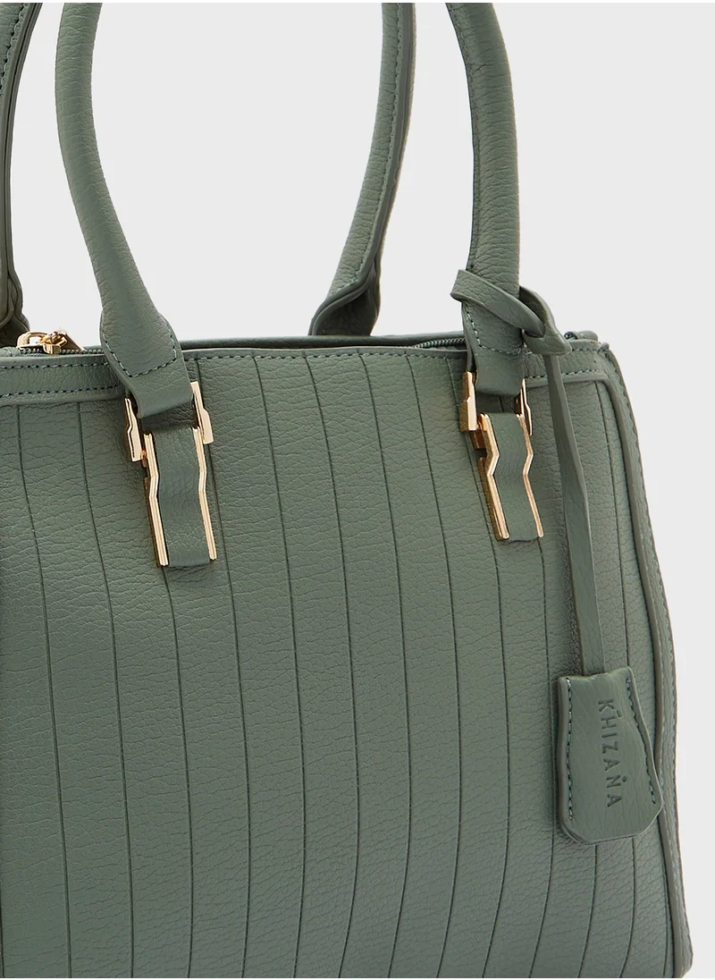 Khizana Textured Stripe Satchel Bag with Fob