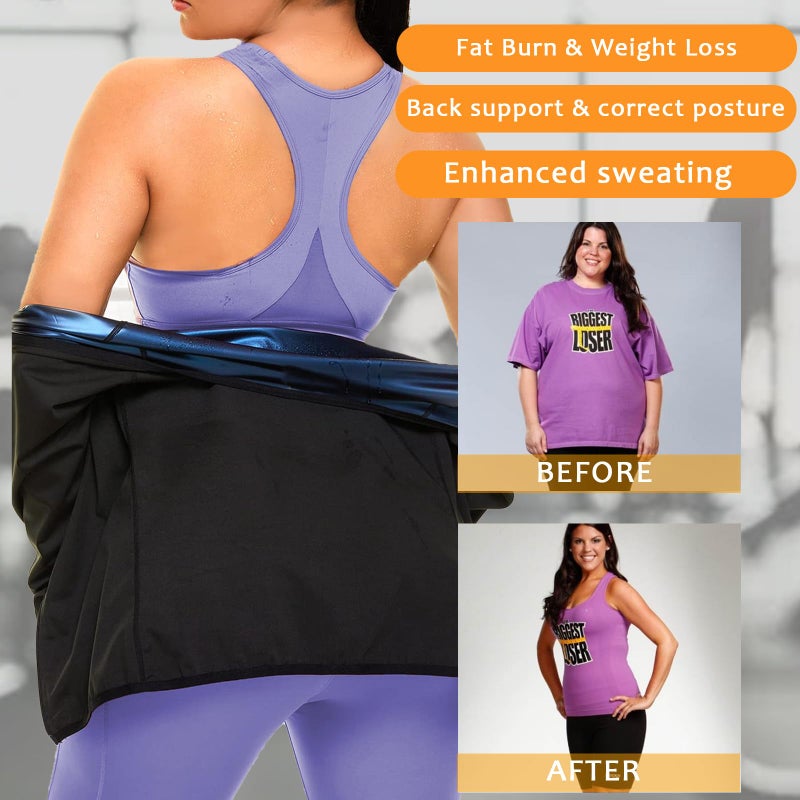 BXVX Sauna Suit Women Weight Loss Sauna Shirt for Women Sweat Suit Waist Trainer Vest Fitness Body Shaper Zipper L - Image 3