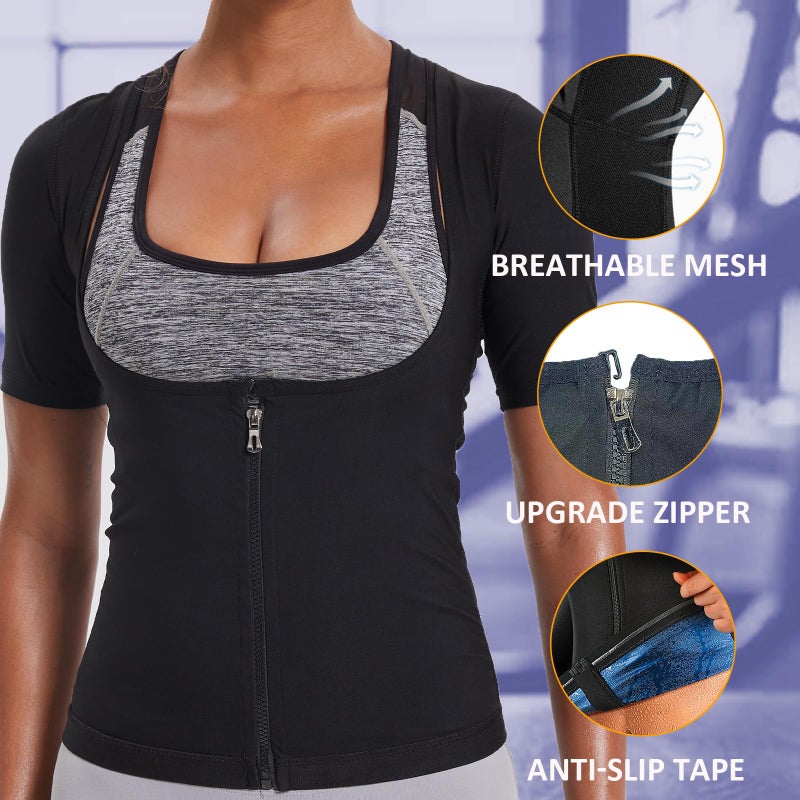 BXVX Sauna Suit Women Weight Loss Sauna Shirt for Women Sweat Suit Waist Trainer Vest Fitness Body Shaper Zipper L - Image 5
