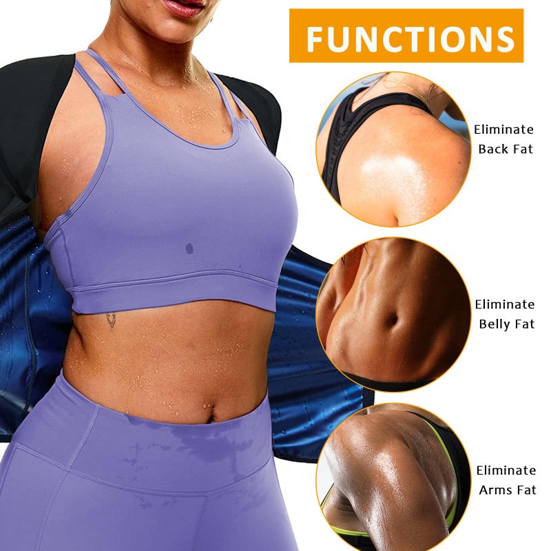BXVX Sauna Suit Women Weight Loss Sauna Shirt for Women Sweat Suit Waist Trainer Vest Fitness Body Shaper Zipper L - Image 4