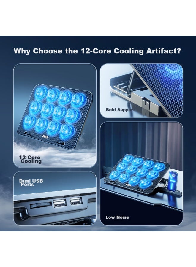 ICE COOREL Kuorui Bingzun A9f 12-fan Laptop Cooler, Computer Desk Stand, Gaming Laptop Cooling Base, Tablet Cooling Fan With Phone Stand, Suitable For Lenovo, Apple, Huawei - Image 2