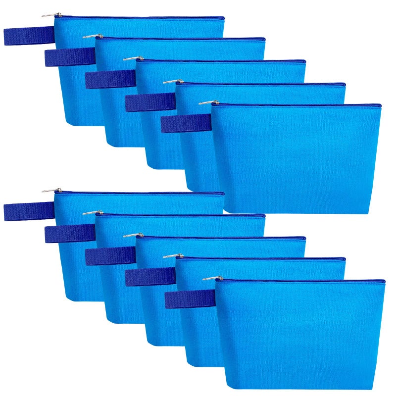 Sinzip 10 Pieces Cotton Canvas Makeup Bag with Bottom and Strap MultiPurpose Cosmetic Bag with Zipper Travel Toiletry Pouch Blank DIY Craft Bag Blue S - Image 2