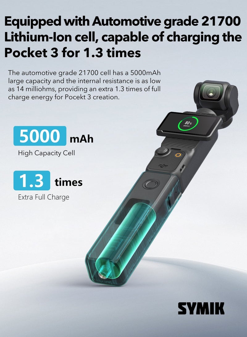 اس واي ام اي كيه مقبض بطارية 5000 مللي أمبير لـ DJI Osmo Pocket 3/4 – شحن سريع، شاشة LCD، ميزات أمان - Image 3
