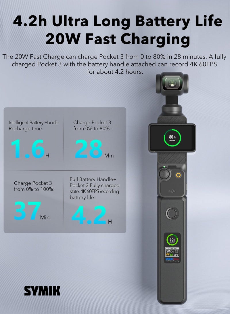 اس واي ام اي كيه مقبض بطارية 5000 مللي أمبير لـ DJI Osmo Pocket 3/4 – شحن سريع، شاشة LCD، ميزات أمان - Image 4