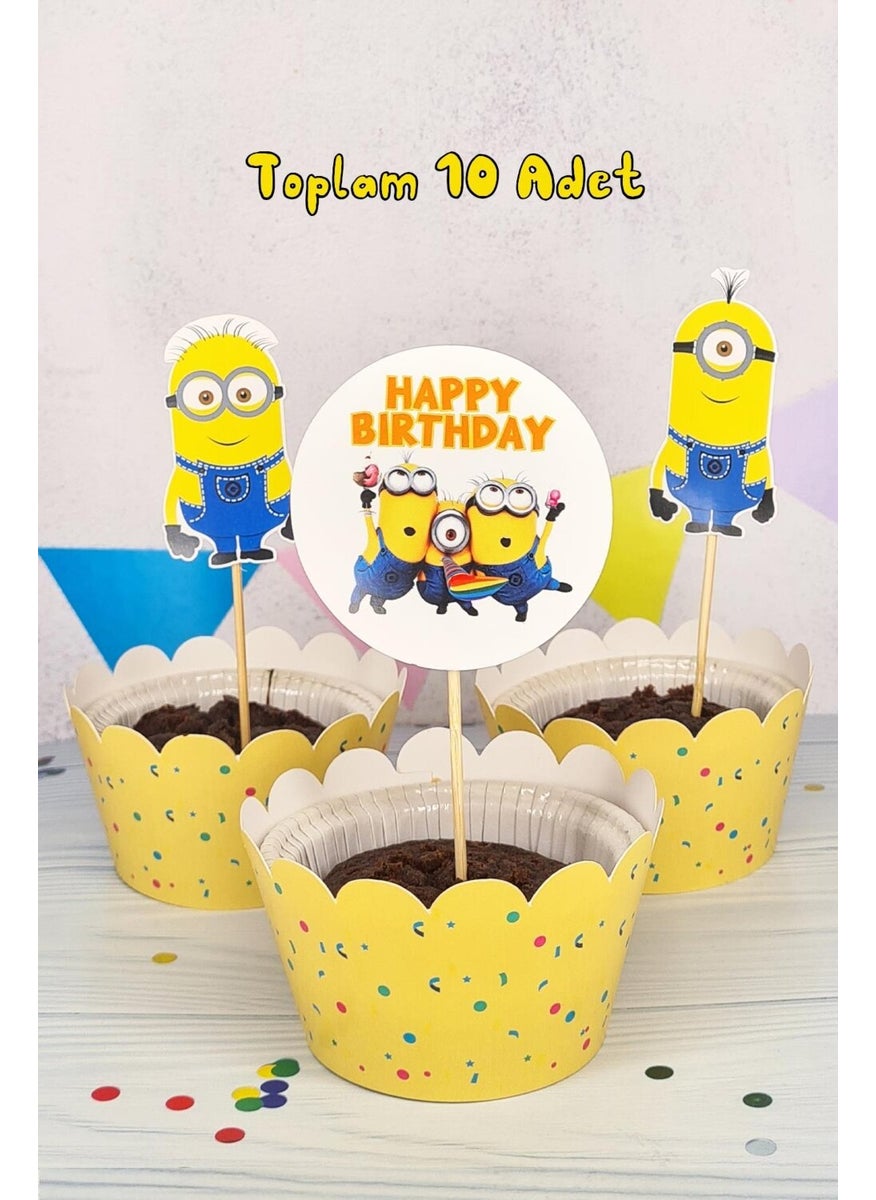 Pekshop - Minions Concept Toothpick Ornaments Cupcake Ornaments Luxury Large Size 10LU Pack - Image 1