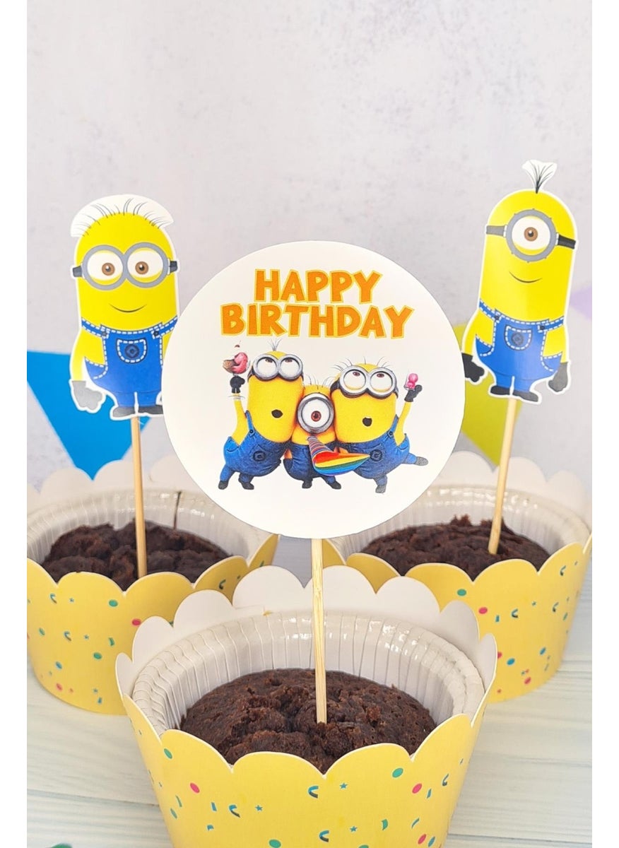 Pekshop - Minions Concept Toothpick Ornaments Cupcake Ornaments Luxury Large Size 10LU Pack - Image 1
