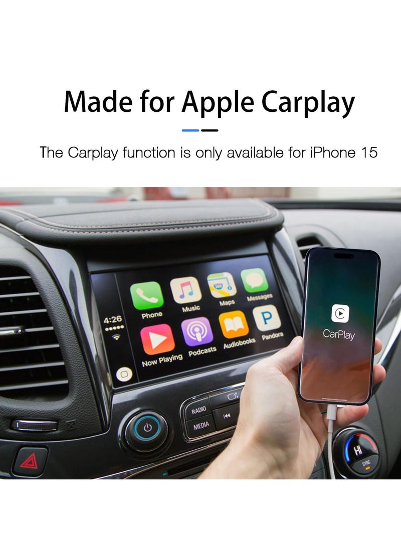 كابل قصير USB-C لتشغيل CarPlay في السيارة، بطول 20 إنش (1.5 قدم) من USB-A إلى USB-C، متوافق مع iPhone 15/16/16E/16 Pro Max و15/16 Plus، وiPad الجيل العاشر، وiPad Pro 12.9/11 إنش، وiPad Air الجيل الخامس/الرابع، كابل شحن للهاتف في السيارة (1 متر). - Image 2