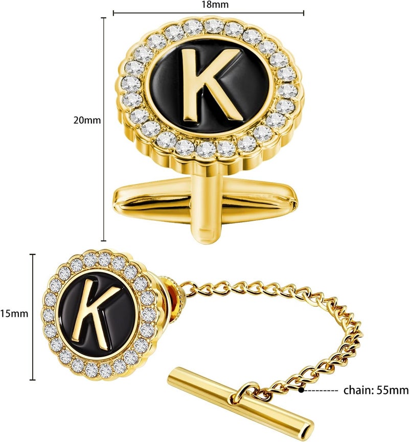 هاوسن Gold Cufflinks and Tie Tack for Men, Gold Cufflinks Crystal with Lapel Pins for Men's Women Set, Tie Tack with Chain on Tie Wedding Business Accessories - Image 5