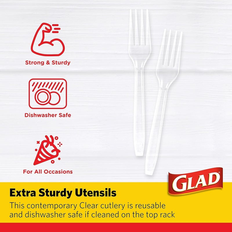 Glad Crystal Clear Heavy Duty Plastic Forks for Everyday Use | Disposable Cutlery  24 Count - 12 Pack  BB15776PCS12 - Image 2