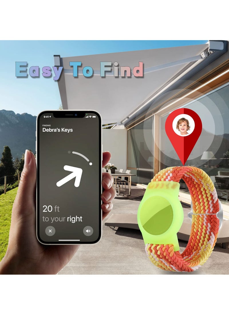 KASTWAVE 2 Pcs Kids Bracelet Strap Compatible with AirTag, GPS Kids Tracker Holder Woven Wrist Strap Nylon Adjustable Anti-Loss Airtag Strap for Kids Seniors（Orange,White Pink） - Image 5