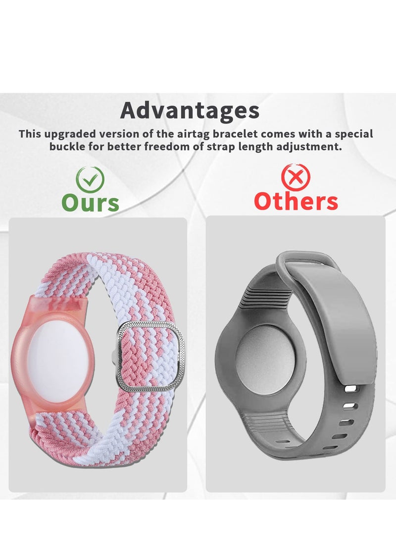 KASTWAVE 2 Pcs Kids Bracelet Strap Compatible with AirTag, GPS Kids Tracker Holder Woven Wrist Strap Nylon Adjustable Anti-Loss Airtag Strap for Kids Seniors（Orange,White Pink） - Image 4