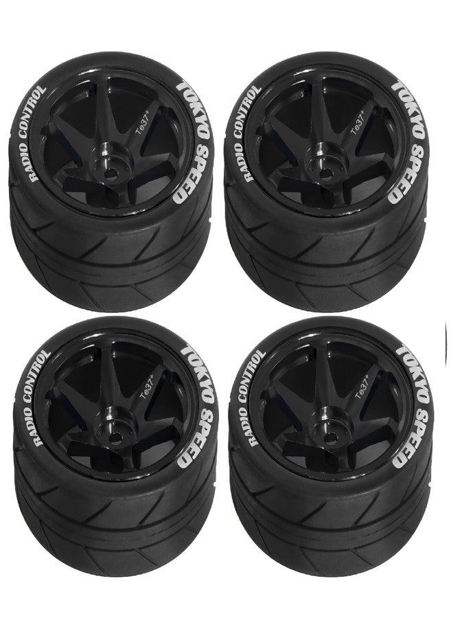 Dantenron 1/10 RC On Road Tires OD 65mm and Aluminum Street Wheels 12mm Hex Touring Tyres for 1:10 Rally Racing Drift Car Tamiya TT01 TT02 XV01 HPI KYOSHO HSP PTG2 Traxxas TA06 A959 PTG2 (Black) - Image 4
