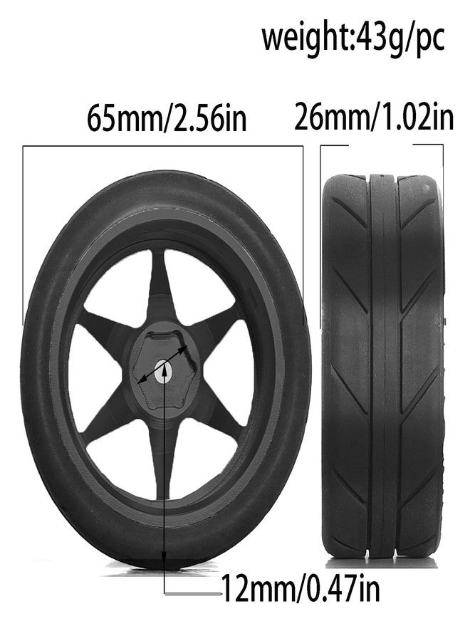 Dantenron 1/10 RC On Road Tires OD 65mm and Aluminum Street Wheels 12mm Hex Touring Tyres for 1:10 Rally Racing Drift Car Tamiya TT01 TT02 XV01 HPI KYOSHO HSP PTG2 Traxxas TA06 A959 PTG2 (Black) - Image 2