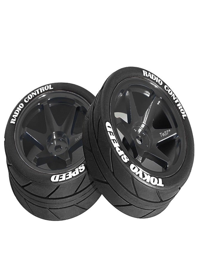 Dantenron 1/10 RC On Road Tires OD 65mm and Aluminum Street Wheels 12mm Hex Touring Tyres for 1:10 Rally Racing Drift Car Tamiya TT01 TT02 XV01 HPI KYOSHO HSP PTG2 Traxxas TA06 A959 PTG2 (Black) - Image 3