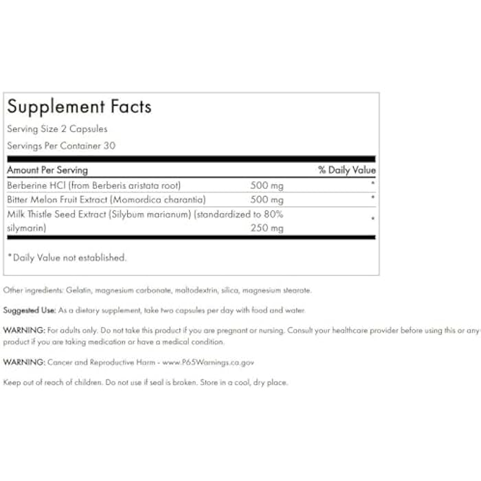 Swanson Berberine Plus with Bitter Melon & Milk Thistle - 3-in-1 Formula 60 Caps - Image 2