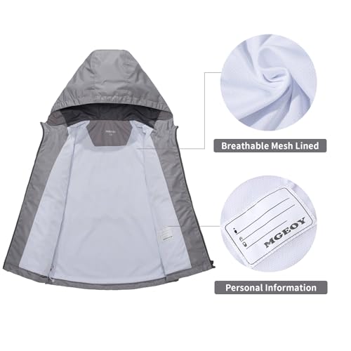 MGEOY Boys Rain Jacket Hood Lightweight Waterproof Raincoat Rain Coats for Kids Boy Gray Size 10-12 - Image 3