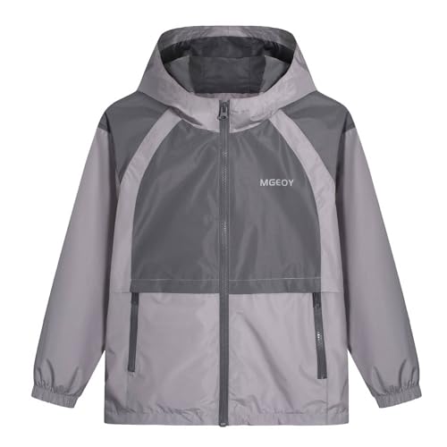 MGEOY Boys Rain Jacket Hood Lightweight Waterproof Raincoat Rain Coats for Kids Boy Gray Size 10-12 - Image 1