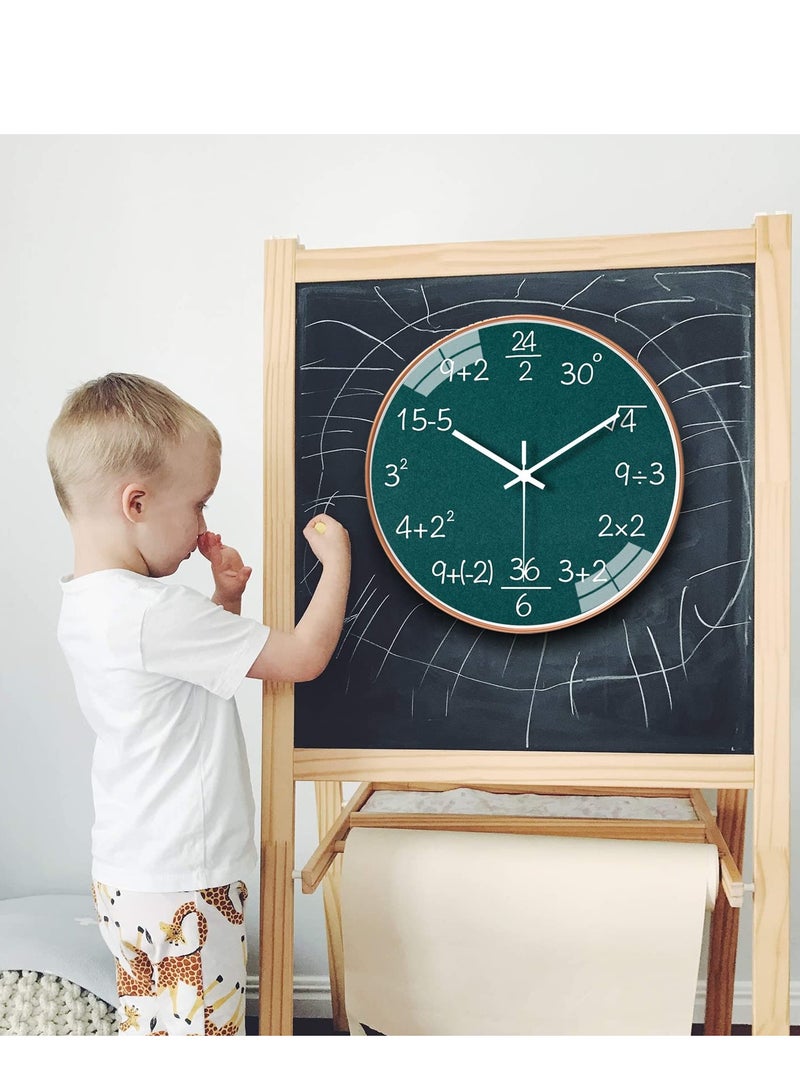 SYOSI ساعة حائط 12 بوصة، ساعة رياضيات حائط، ساعة رياضيات بدون تكتكة، ساعة حائط تعمل بالبطارية صامتة، للمكتب والفصل الدراسي والمدرسة والمنزل والمطبخ وغرفة المعيشة وزخارف الحائط هدية للمعلمين (أخضر)  - Image 5