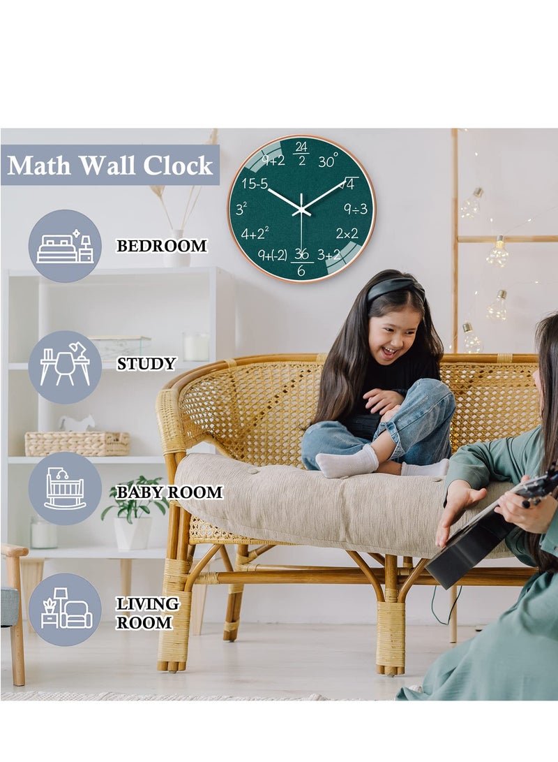 SYOSI ساعة حائط 12 بوصة، ساعة رياضيات حائط، ساعة رياضيات بدون تكتكة، ساعة حائط تعمل بالبطارية صامتة، للمكتب والفصل الدراسي والمدرسة والمنزل والمطبخ وغرفة المعيشة وزخارف الحائط هدية للمعلمين (أخضر)  - Image 4