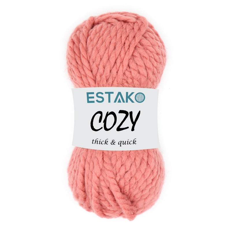 Estako Cozy Thick & Quick Yarn 20% Wool 80% Acrylic Soft Super Bulky Weight #6 Knitting and Crocheting Yarn 3.52 oz (100gr) 65 yds (60 m) (52098-Coral) - Image 1