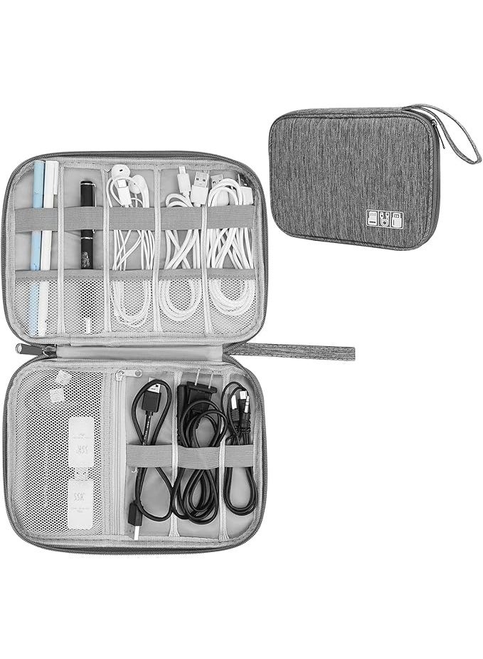 حقيبة تنظيم ملحقات الالكترونيات، حقيبة تنظيم كابلات السفر، حقيبة ادوات سفر عالمية لحمل كيبل USB وبطاقة SD والقرص الصلب والشاحن (لون رمادي) - Image 1