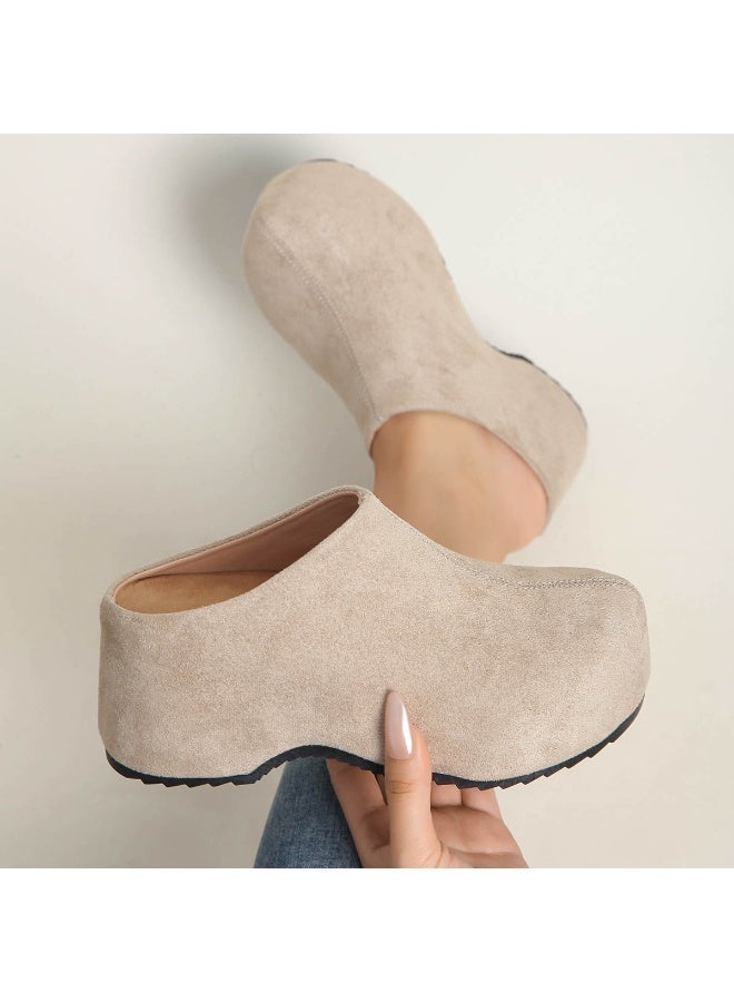 Women’s Suede Platform Clogs – Chunky Sole Slip-On Mules for Daily Wear, Office & Travel – Soft, Supportive & Stylish Casual Shoes - Image 1