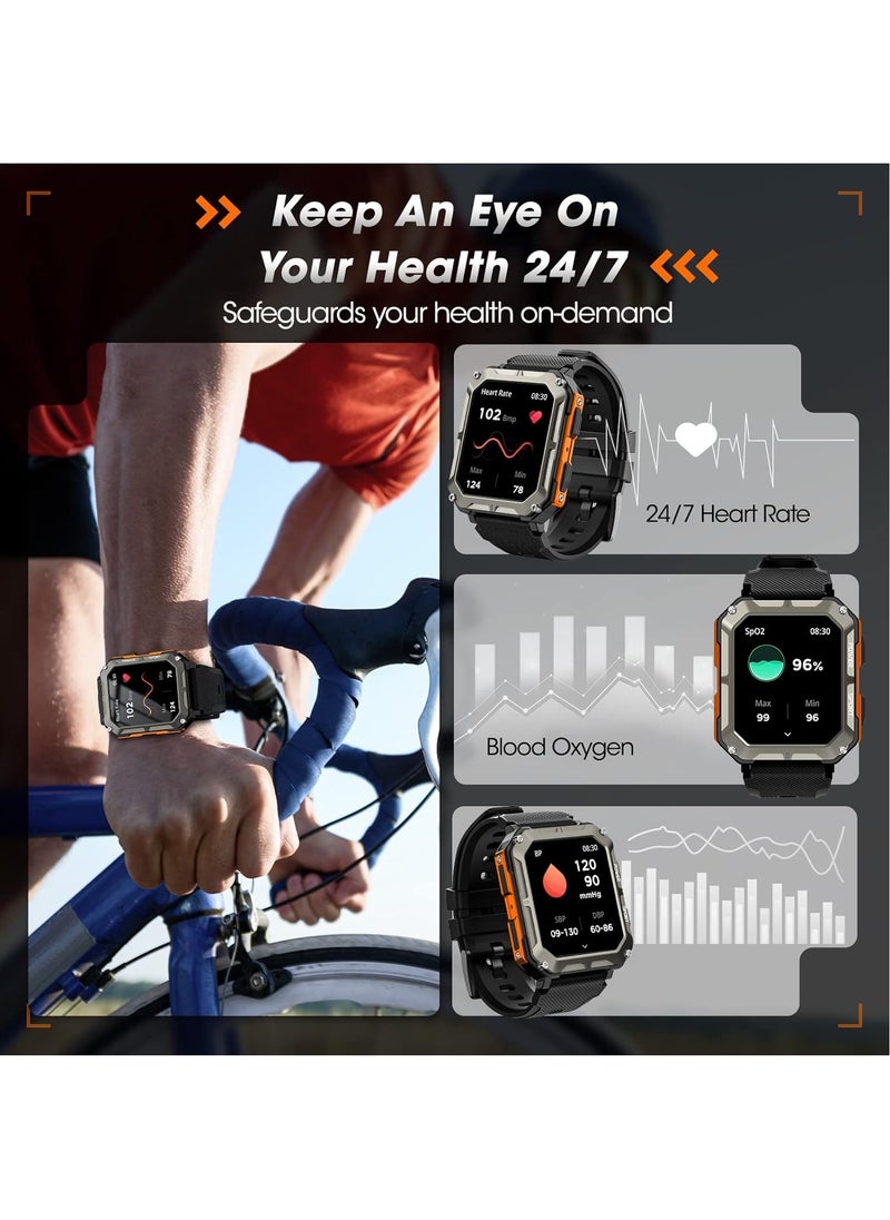 Generic - Military Smart Watch for Men with Blood Pressure (Answer/Make Call), Rugged Tactical Smartwatch for Android and iPhone, 10 ATM Waterproof Outdoor Sports Fitness Tracker with Heart Rate, Sleep Monitor - Image 1