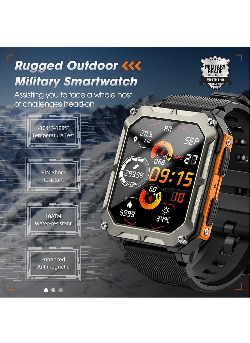 Generic - Military Smart Watch for Men with Blood Pressure (Answer/Make Call), Rugged Tactical Smartwatch for Android and iPhone, 10 ATM Waterproof Outdoor Sports Fitness Tracker with Heart Rate, Sleep Monitor - Image 1