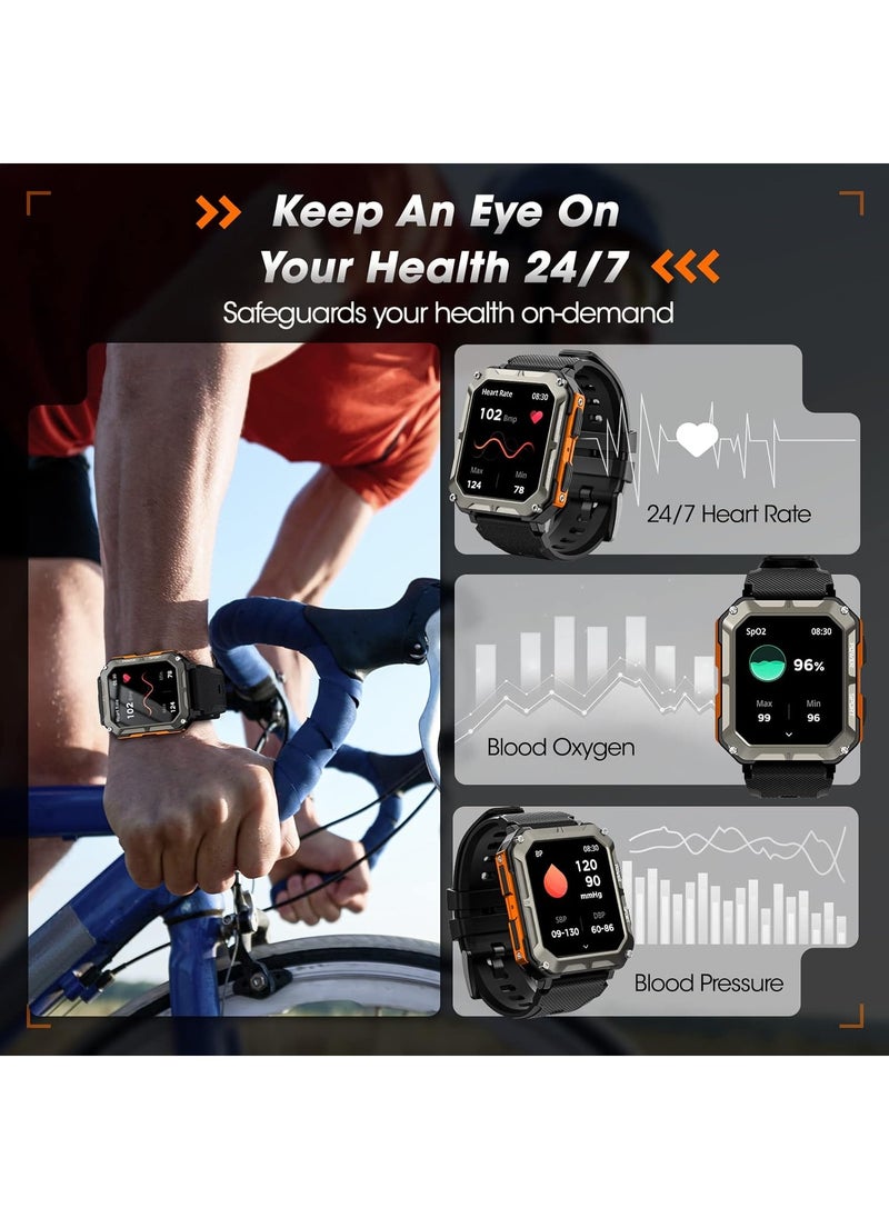 Generic - Military Smart Watch for Men with Blood Pressure (Answer/Make Call), Rugged Tactical Smartwatch for Android and iPhone, 10 ATM Waterproof Outdoor Sports Fitness Tracker with Heart Rate, Sleep Monitor - Image 1