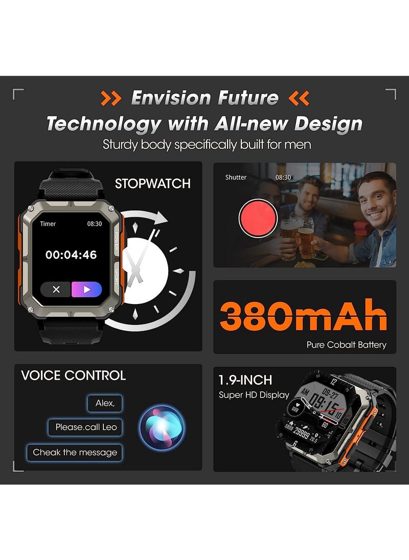 Generic - Military Smart Watch for Men with Blood Pressure (Answer/Make Call), Rugged Tactical Smartwatch for Android and iPhone, 10 ATM Waterproof Outdoor Sports Fitness Tracker with Heart Rate, Sleep Monitor - Image 1