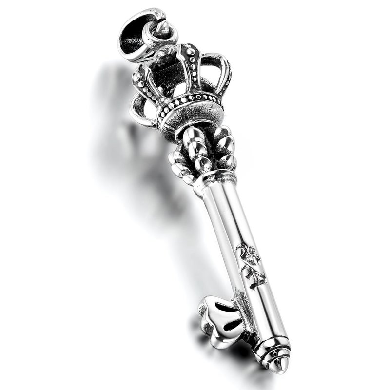 OIDEA Vintage Mens Womens Stainless Steel Handmade Crown Key Pendant Necklace for Valentines Day Gift,Chain Included - Image 1