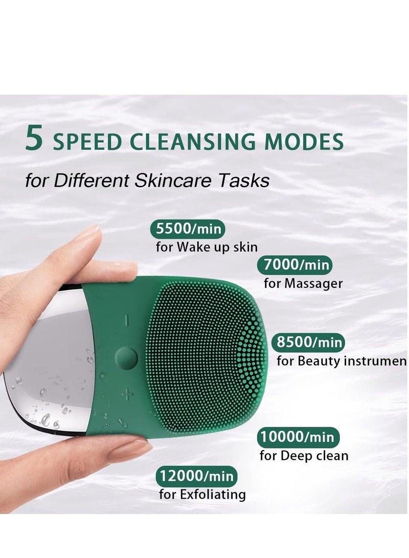Excefore Facial Cleansing Brush, Silicone Face Scrubber, IPX7 Waterproof, Green - Image 4