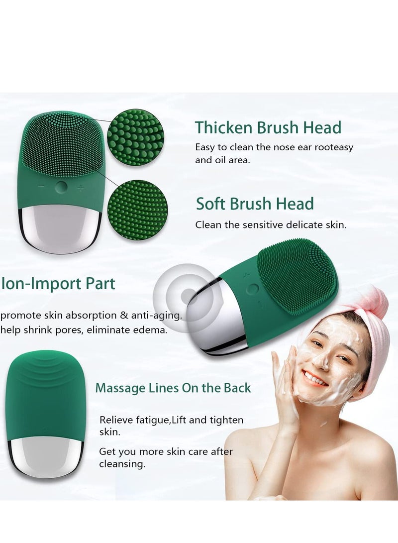 Excefore Facial Cleansing Brush, Silicone Face Scrubber, IPX7 Waterproof, Green - Image 3