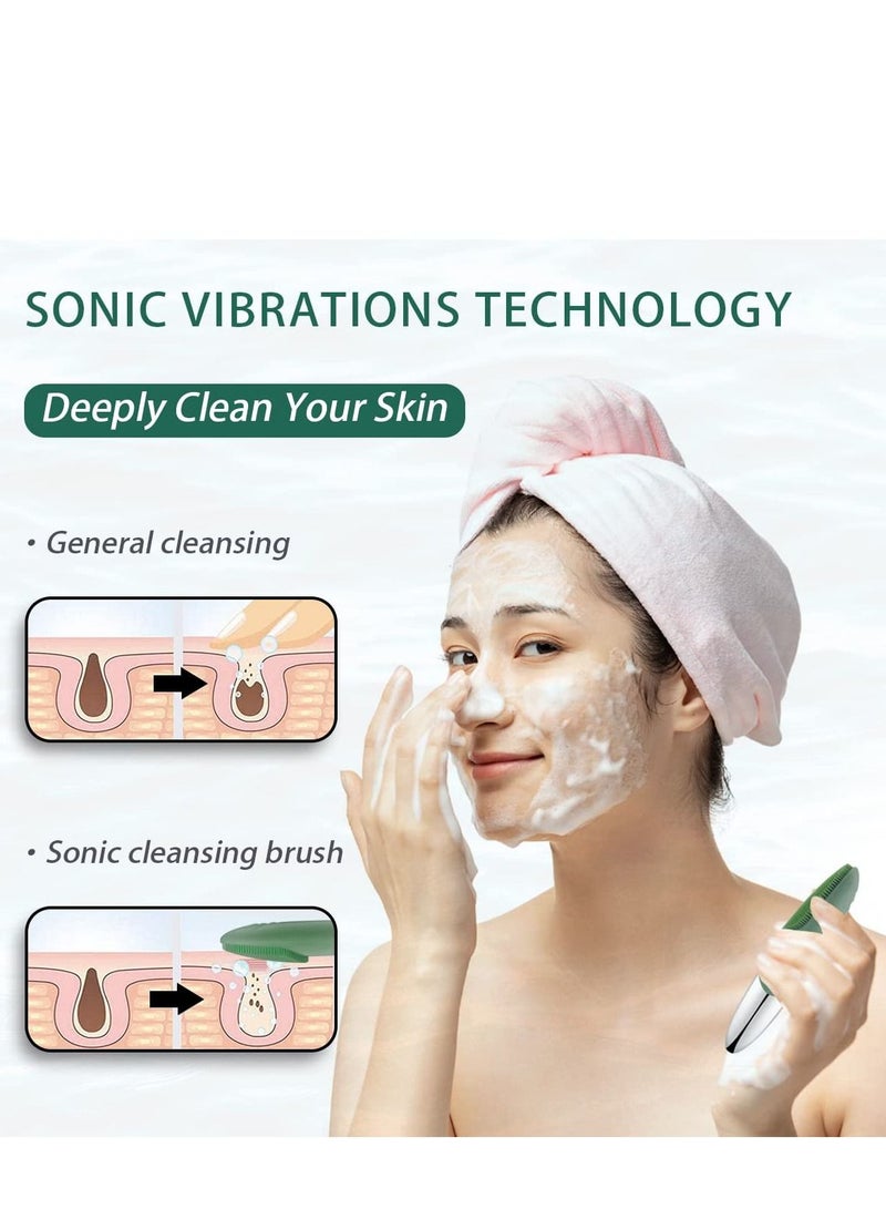 Excefore Facial Cleansing Brush, Silicone Face Scrubber, IPX7 Waterproof, Green - Image 2