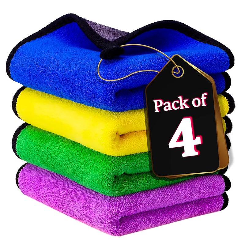 PIXERDOT 800 GSM Microfiber Car Cleaning Cloth Ultra Soft Super Absorbent Reusable LintFree ScratchFree Home Kitchen Cleaning Towel for Car Washing Bike Washing Polishing 40x40 CM