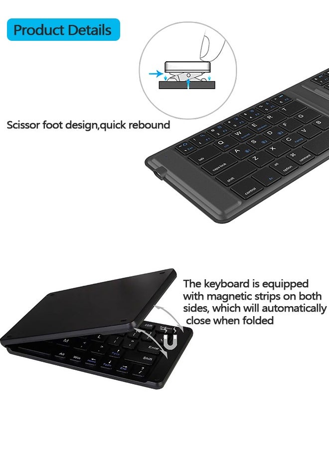 Generic - Foldable Bluetooth Keyboard, Rechargeable Ultra Slim Mini Pocket Folding Keyboard, Wireless Portable Keyboard Compatible With Android, iOS, Windows System, Mobilephone, Tablet, Laptop Device - Image 1