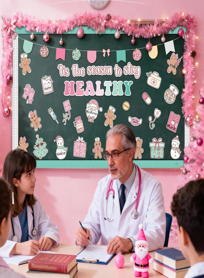 CPicdn 139Pcs Christmas Health Bulletin Board Decoration Set, Cute Gingerbread Man Nurse Paper Cutouts Cookie Name Tags Border Trims, Christmas Party Nursing School Classroom Supplies Wall Door Decor - Image 5