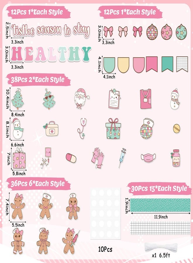 CPicdn 139Pcs Christmas Health Bulletin Board Decoration Set, Cute Gingerbread Man Nurse Paper Cutouts Cookie Name Tags Border Trims, Christmas Party Nursing School Classroom Supplies Wall Door Decor - Image 2