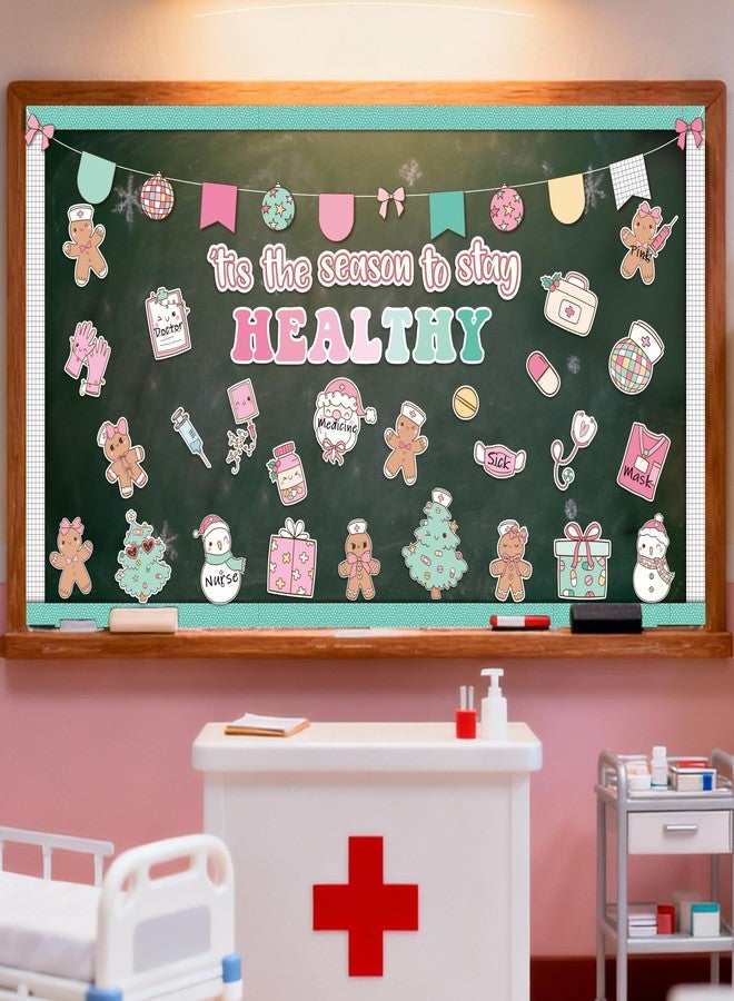 CPicdn 139Pcs Christmas Health Bulletin Board Decoration Set, Cute Gingerbread Man Nurse Paper Cutouts Cookie Name Tags Border Trims, Christmas Party Nursing School Classroom Supplies Wall Door Decor - Image 4