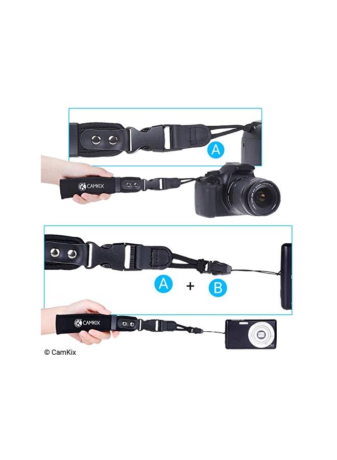 CamKix أحزمة لكاميرات DSLR والكاميرات المدمجة - عبوة 2 - قوية ومتينة للغاية - سوار نيون مريح - قابل للتعديل - مشبك إطلاق سريع - حبال إضافية وقطعة قماش للتنظيف متضمنة - Image 4