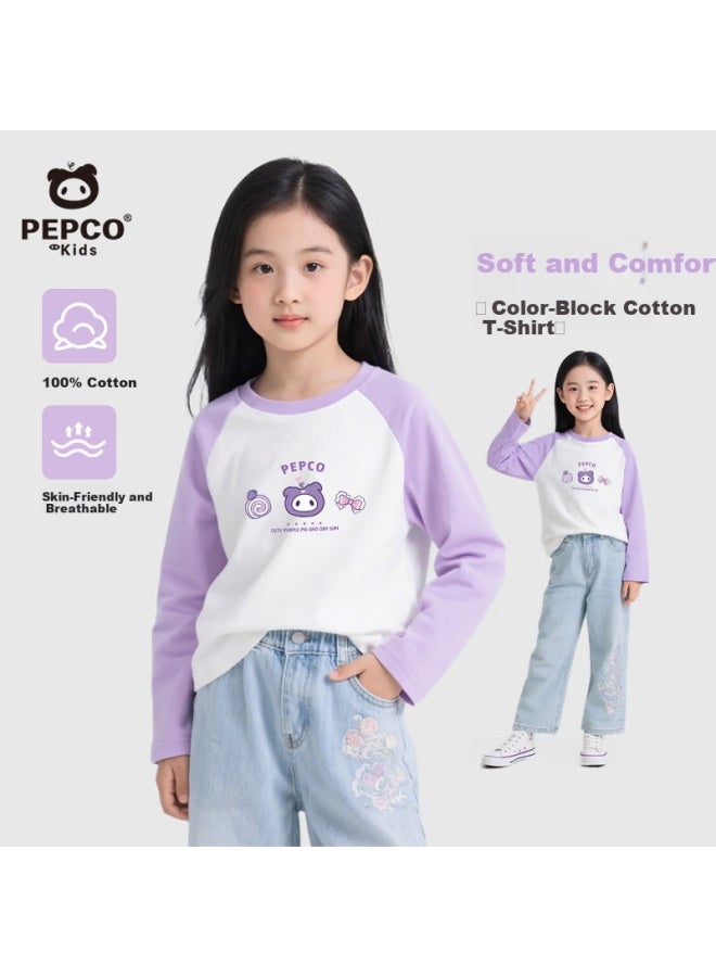Pepco Girls' Long Sleeve T-shirt Spring Autumn New Pure Cotton Lightweight Patchwork Base Shirt Children's Spring Top - Image 2