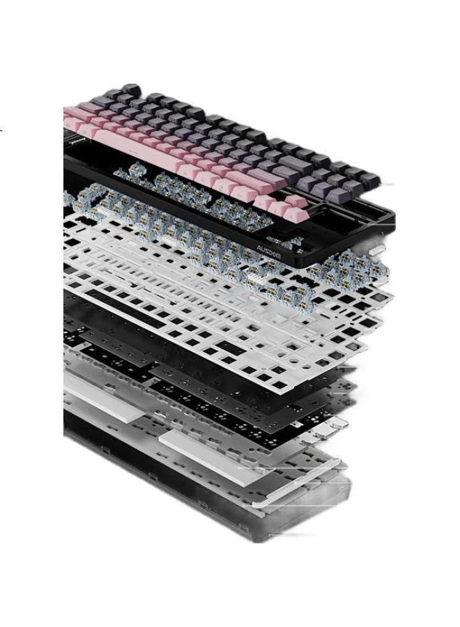 Ausdom H87 Mechanical Keyboard Wireless Bluetooth Wired Three Modes Gasket Customized 6-Layer Filling Gaming Esports Office Computer 5000Mah Blackberry Pink Side Engraved Amethyst Switch - Image 2