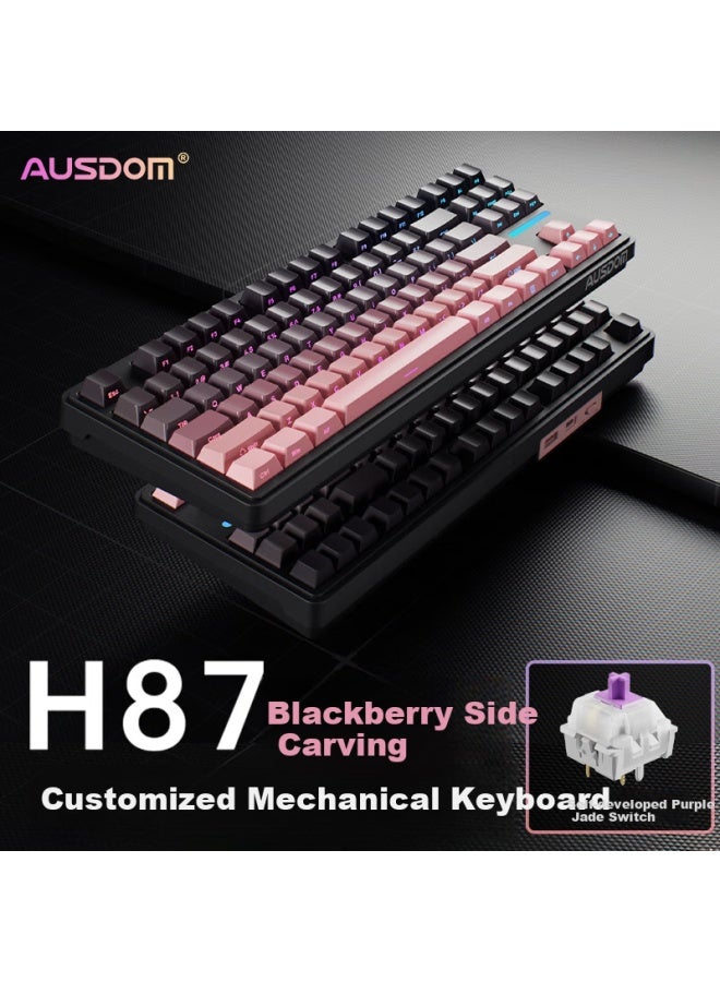 Ausdom H87 Mechanical Keyboard Wireless Bluetooth Wired Three Modes Gasket Customized 6-layer Filling Gaming Esports Office Computer 5000mah Blackberry Pink Side Engraved Amethyst Switch - Image 1