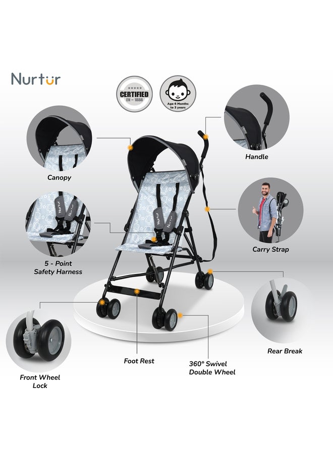 Nurtur Rex Buggy Stroller Multicolor Lightweight Stroller With Compact Fold Canopy Shoulder Strap 6 To 36 Months  - Image 2