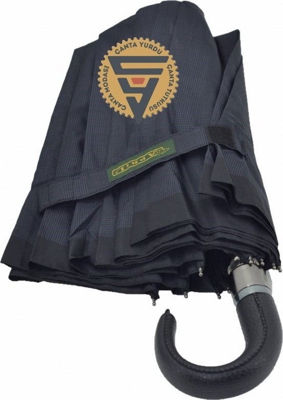 April A-228G Elite Short Leather Cane Handle 10 Wire Umbrella Black Handle  - Image 4