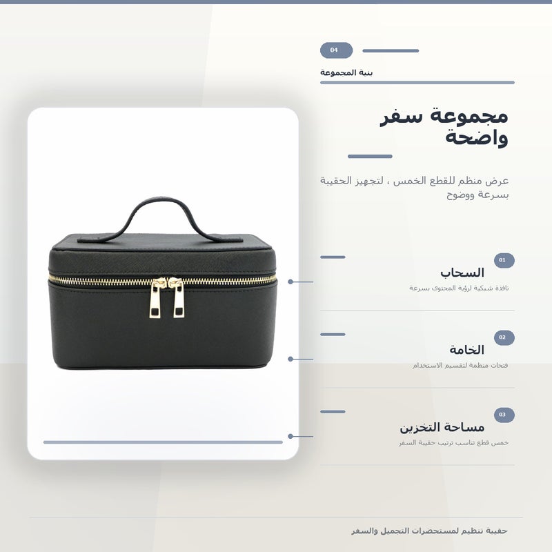 حقيبة مكياج احترافية بمقبض حمل وتنظيم عملي ومناسبة لـ المكياج وأدوات التجميل والتخزين اليومي أثناء السفر باللون أسود منظم مع مقبض - Image 5
