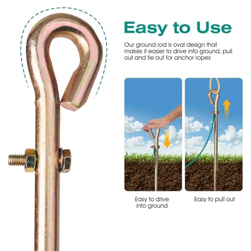 CYANTEKOMS قضيب تأريض محمول CYANTEKOMS مع سلك تأريض 4 قدم 12AWG مدرج من UL مع مشبك تمساح، رائع للأسوار الكهربائية، الهوائيات، المولدات (قضيب تأريض مع سلك 4 قدم) - Image 3
